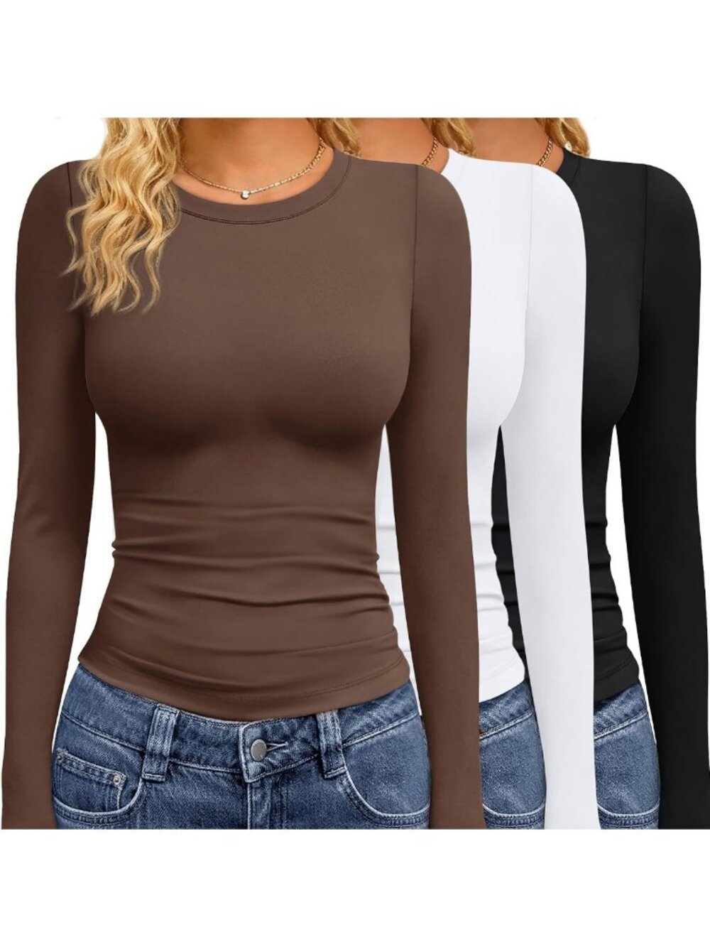 3 Pack Women's Long Sleeve Crew Neck Tops - Fall & Winter Essentials 2026